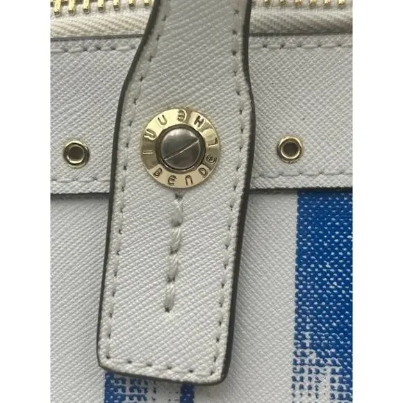 RARE Henri Bendel W 57th Ikat Satchel Tote Blue White & Bag Charm Coastal Chic - Picture 9 of 9